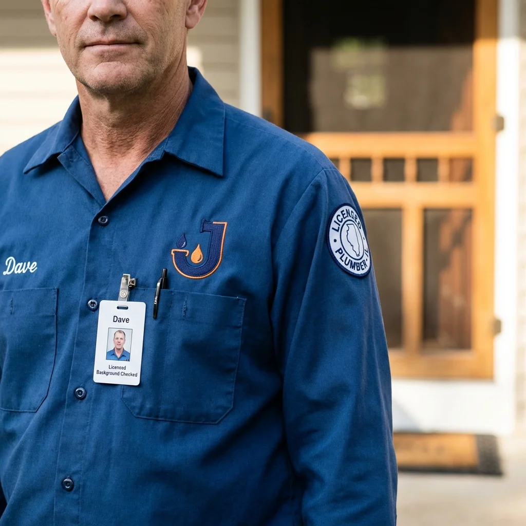 Licensed plumber showing ID badge in North Bergen, NJ