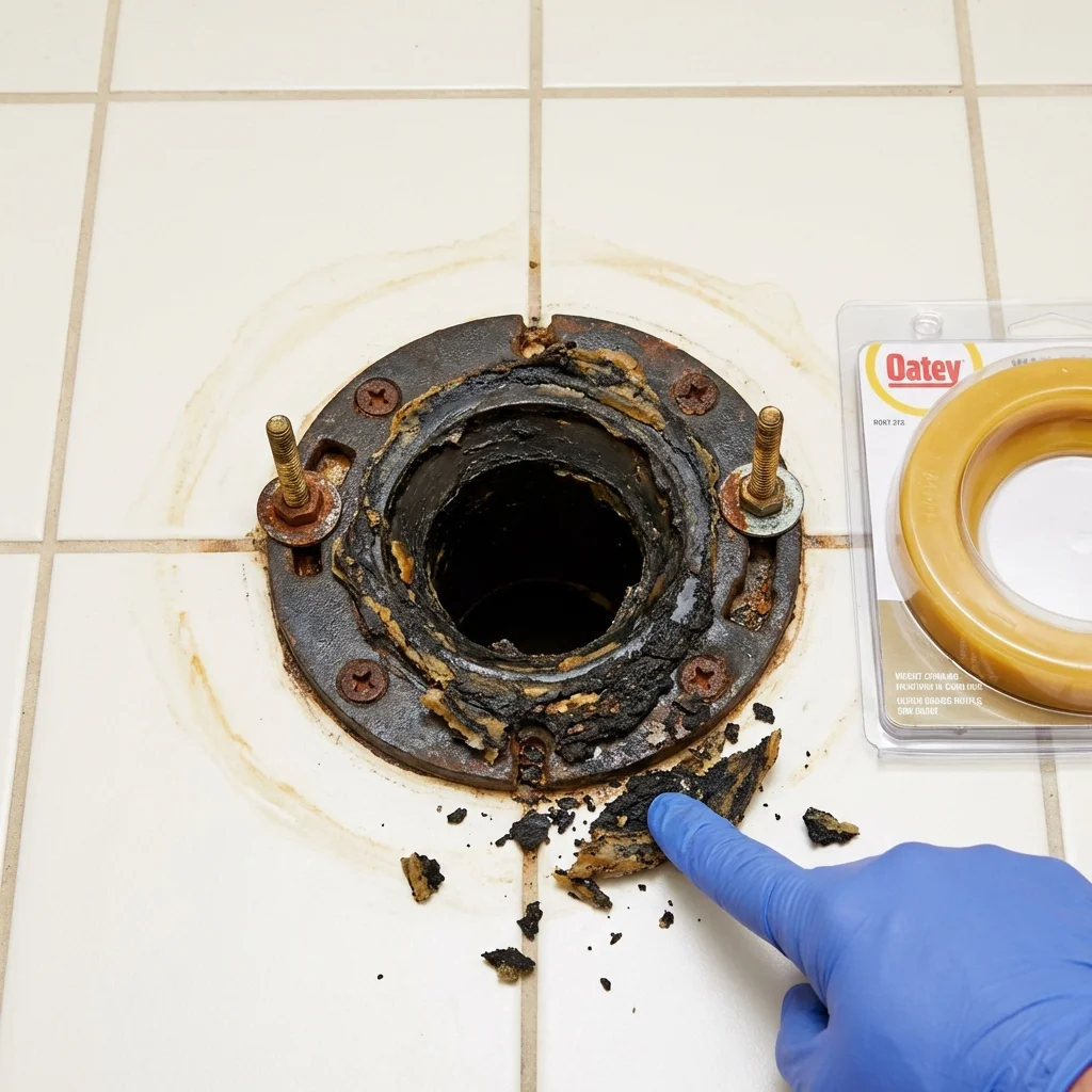 Failed wax ring showing water seepage at the base of a toilet in a North Bergen, NJ home
