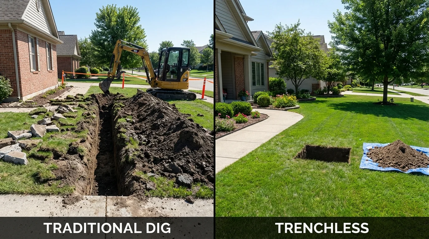 Trenchless sewer repair with minimal yard damage versus traditional excavation in North Bergen, NJ